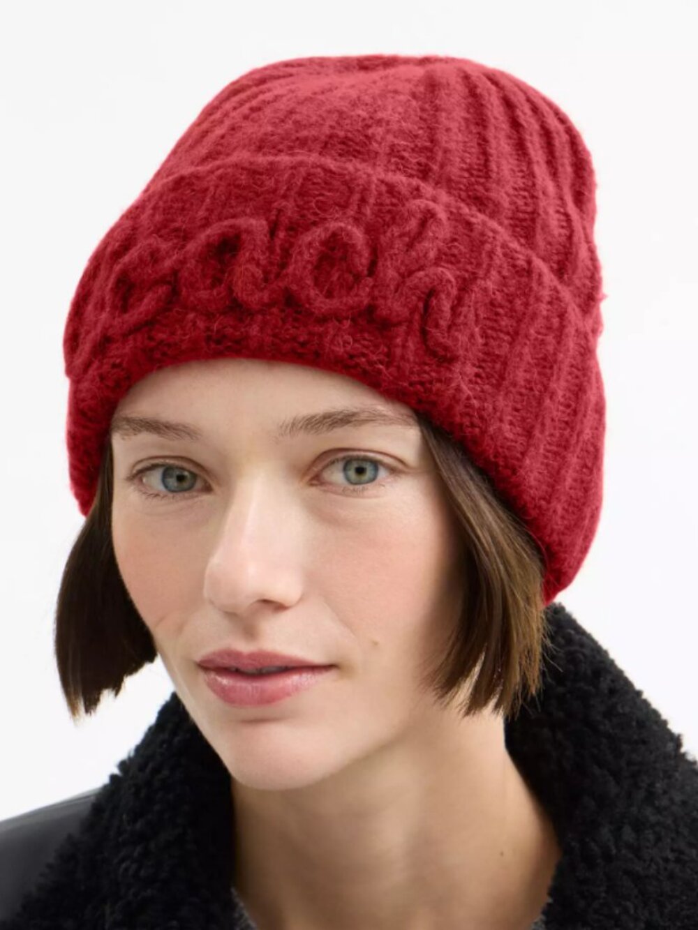 Coach Alpaca Wool Blend Matching Beanie & Scarf- Red